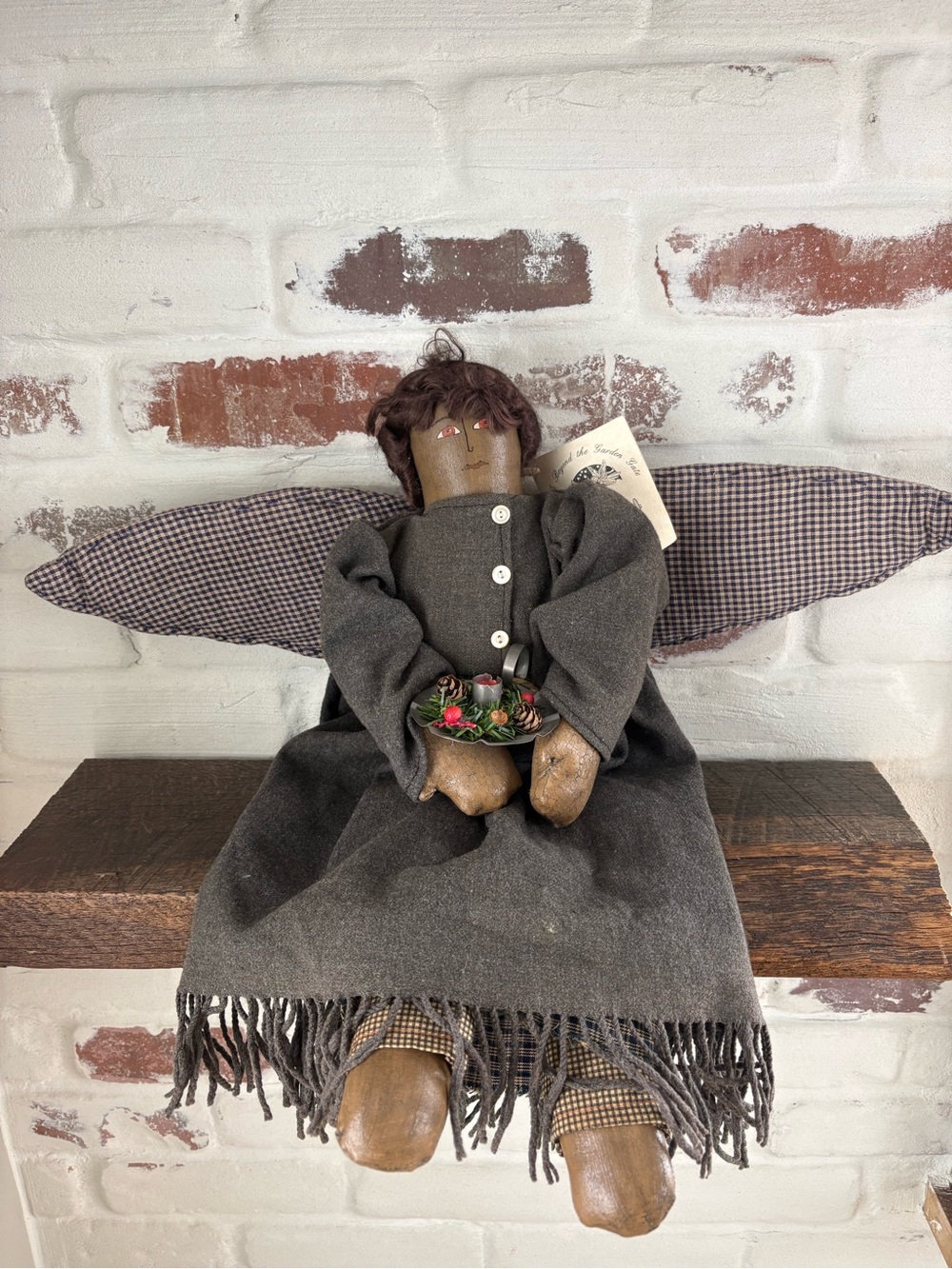 Vintage 1999 Primitive Folk Art Angel Doll 18”Dark Complexion Handmade By Artist